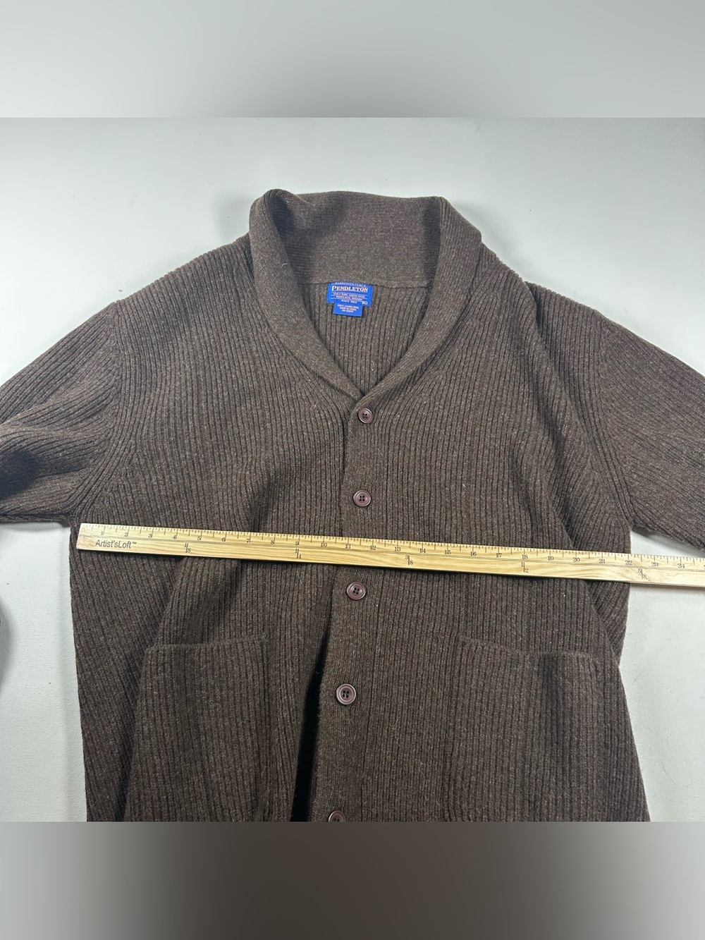 Pendleton Cable Knit Wool Cardigan Sweater Shawl Mens XL Brown NEW Shetland Wool - Picture 4 of 7